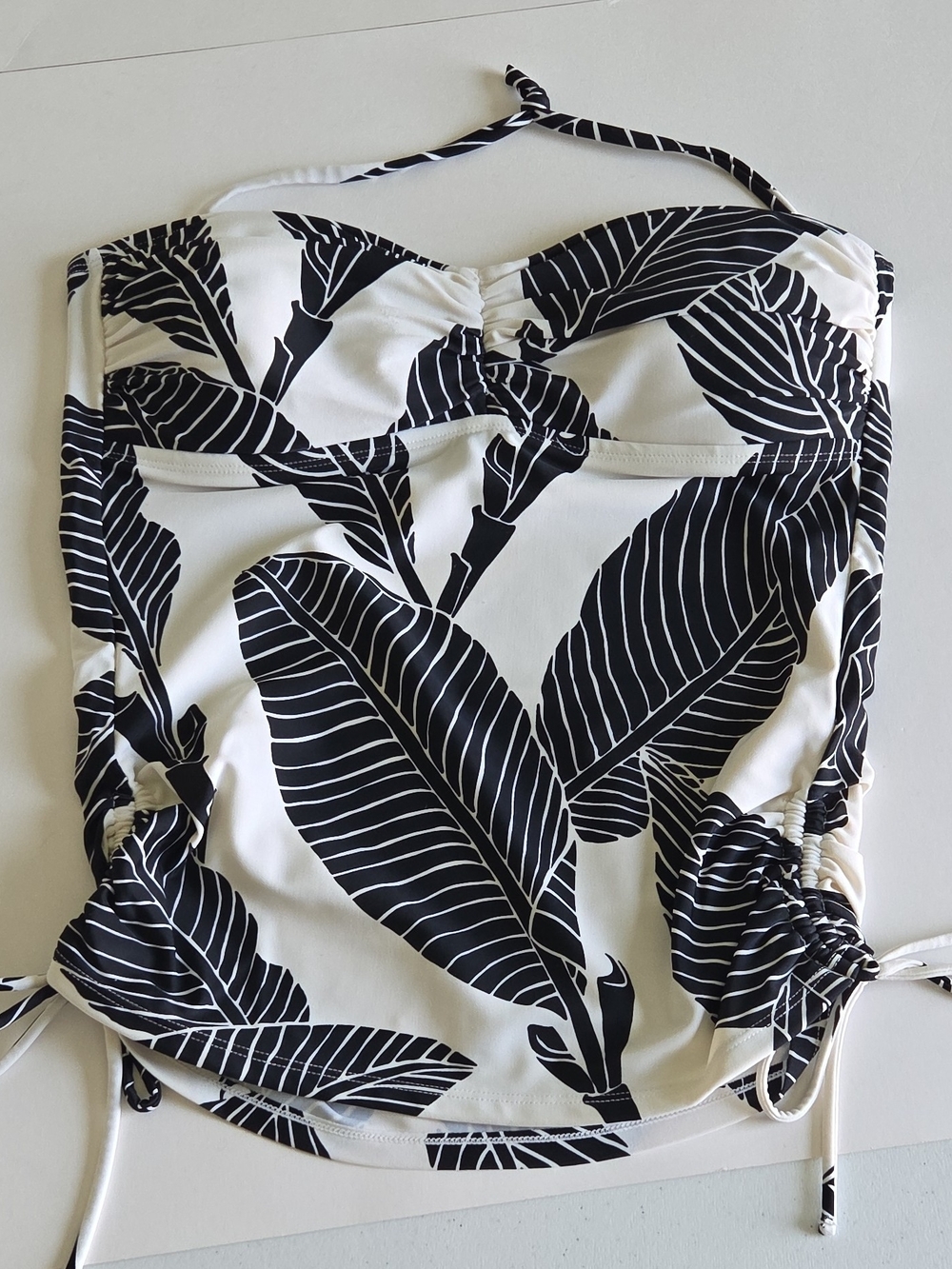 Tommy Bahama Black White Leaf-Print Removeable Strap Tankini Top Size S Tropical